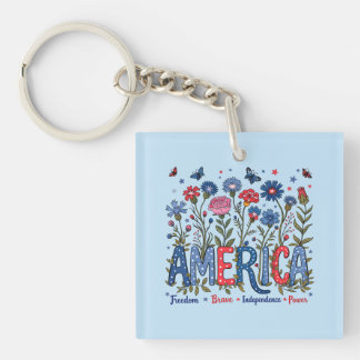 Patriottische Amerikaanse Wilde Bloemen Vier Juli Sleutelhanger