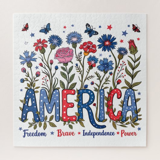 Patriottische Amerikaanse Wilde Bloemen Vierde Jul Legpuzzel (Verticaal)