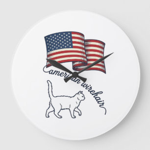 Patriottische Amerikaanse Wirehair Kat Vintage Ont Grote Klok