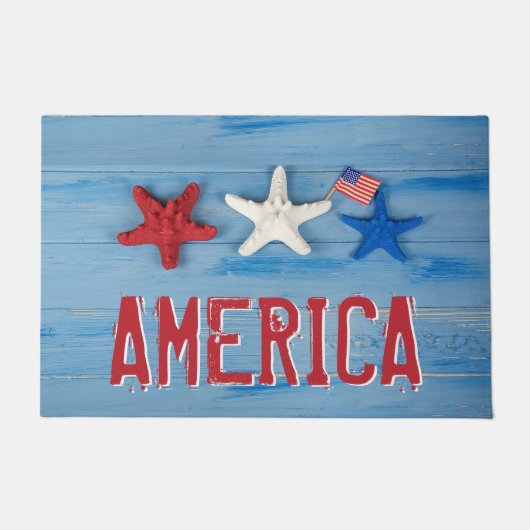 Patriottische Amerikaanse zeester met vlag Deurmat (Voorkant)