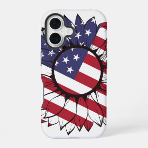 Patriottische Amerikaanse Zonnebloem iPhone 16 Hoesje