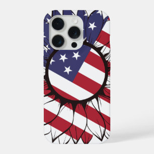 Patriottische Amerikaanse Zonnebloem iPhone 15 Pro Case