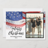 Patriottische Amerkaanse vlag zwaaiend Kerst foto Feestdagenkaart (Voorkant)