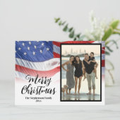 Patriottische Amerkaanse vlag zwaaiend Kerst foto Feestdagenkaart (Staand voorkant)