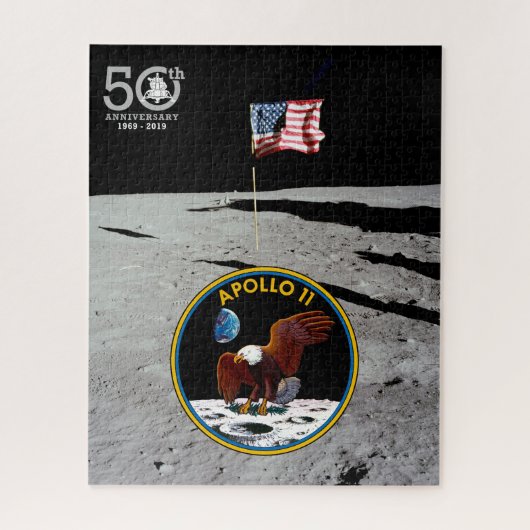 patriottische Apollo 11 Maan Mission patch en flag Legpuzzel (Verticaal)