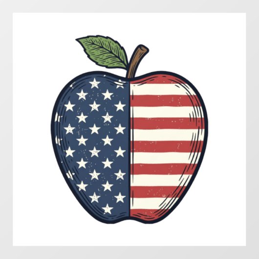 Patriottische Apple Vintage Gravure Vector Design_ Raamsticker (Vel)