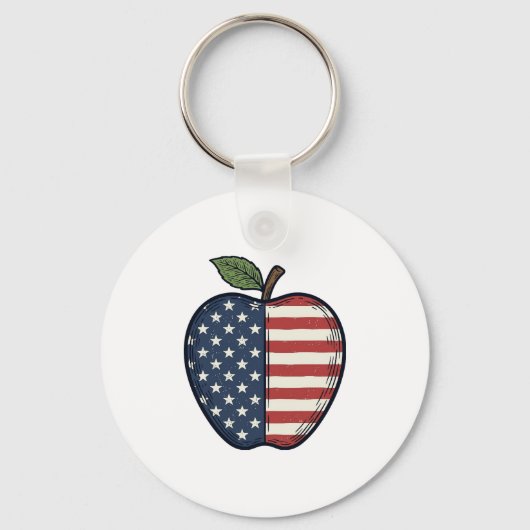 Patriottische Apple Vintage Gravure Vector Design_ Sleutelhanger (Voorkant)