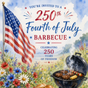 Patriottische Aquarel 250 Jaar Vierde Juli BBQ Briefkaart
