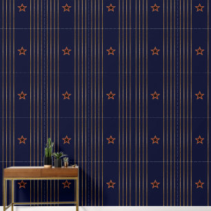 Patriottische Art Deco - Gouden Strepen Rode Ster  Behang