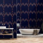 Patriottische Art Deco - Rood Ivoor op Navy Blue v Behang<br><div class="desc">Origineel ontwerp op deze fab Peel 'n Stick Wallpaper is deels geïnspireerd op een 1940-tijdperk Art Deco Necktie! Met een subtiel patriottisch gevoel dat perfect is afgezet tegen een diep rijke marineblauwe achtergrond, heb ik met goud omrande rode sterren gecombineerd met clusters van 5 smalle ivoren strips overlay met rode...</div>