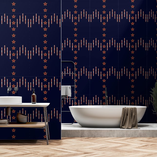 Patriottische Art Deco - Rood Ivoor op Navy Blue v Behang (Badkamer)