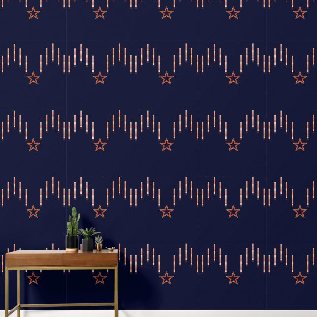 Patriottische Art Deco - Rood Ivoor op Navy Blue v Behang (Hal)