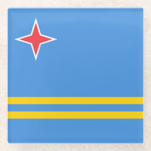 Patriottische Arubaanse vlag Glazen Onderzetter