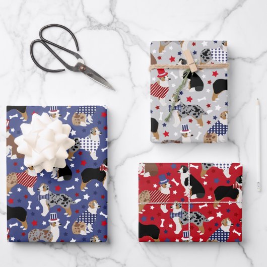 Patriottische Australian Shepherd / Aussie Dog Inpakpapier Vel (Voorkant)