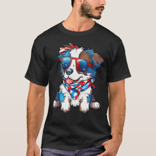 Patriottische Australische Herder Hond USA Vlag 4e T-shirt