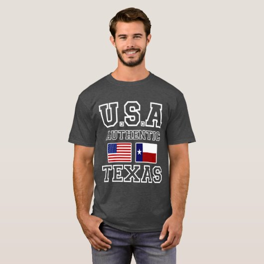 Patriottische authentic Texas en Amerikaanse vlag T-shirt (Voorkant volledig)