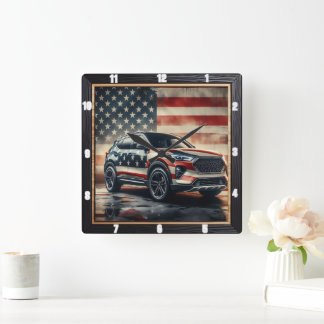 Patriottische auto Amerikaanse vlag Vierkante Klok