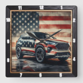 Patriottische auto Amerikaanse vlag Vierkante Klok (Voorkant)