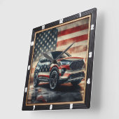 Patriottische auto Amerikaanse vlag Vierkante Klok (Hoek)