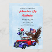 Patriottische auto en arend op 4 juli Uitnodiginge Save The Date (Voorkant / Achterkant)
