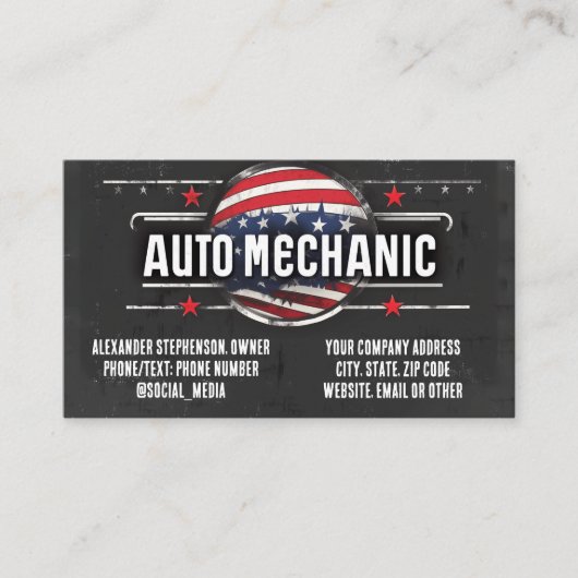 Patriottische Auto Mechanic Amerikaanse Vlag Auto Visitekaartje (Voorkant)