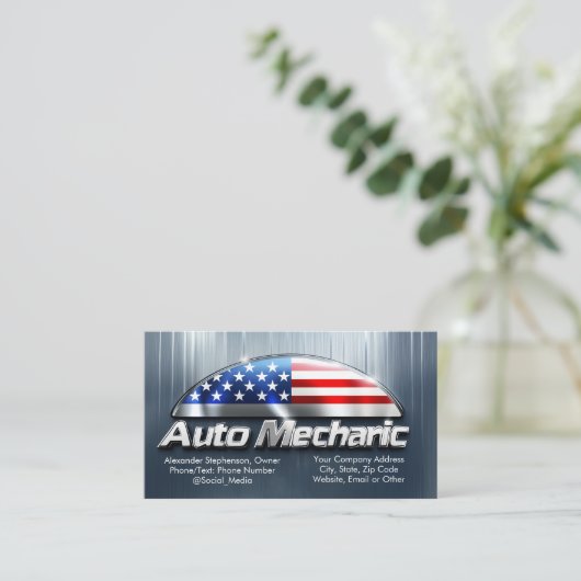 Patriottische Auto Mechanic Metalen Amerikaanse Vl Visitekaartje (Staand voorkant)