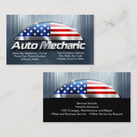 Patriottische Auto Mechanic Metalen Amerikaanse Vl Visitekaartje (Voorkant / Achterkant)