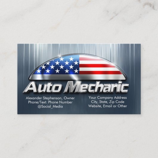 Patriottische Auto Mechanic Metalen Amerikaanse Vl Visitekaartje (Voorkant)