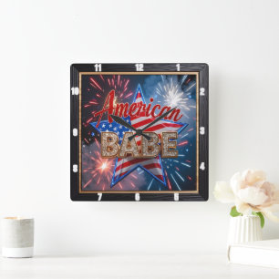 Patriottische Babe Amerikaanse vlag Vierkante Klok