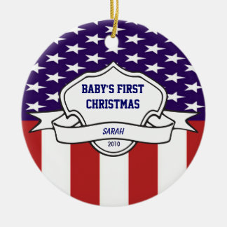 Patriottische baby's eerste kerstfoto keramisch ornament