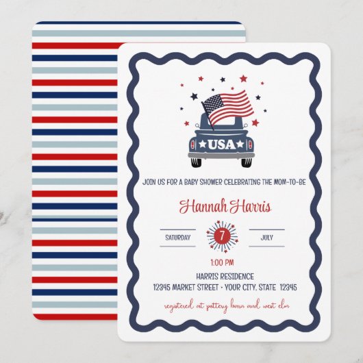 Patriottische babyshower uitnodiging (Voorkant / Achterkant)