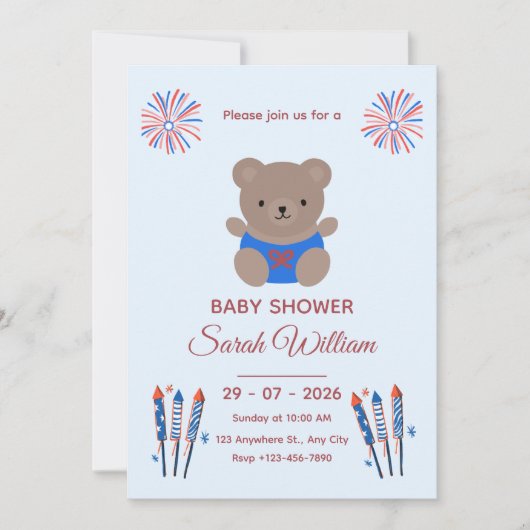 Patriottische babyshower uitnodiging  (Voorkant)