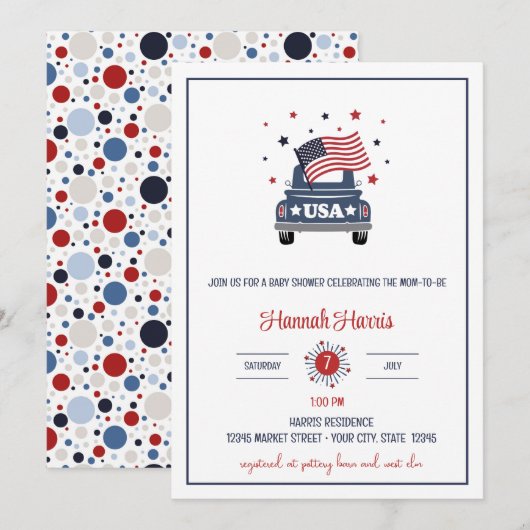 Patriottische babyshower uitnodiging (Voorkant / Achterkant)