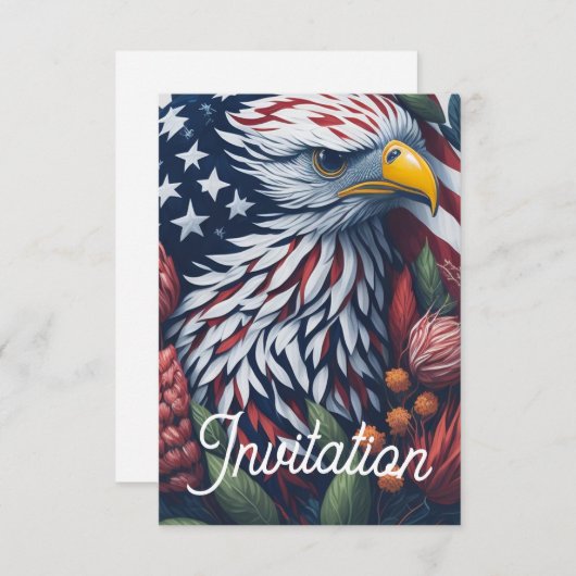 Patriottische Bald Eagle 4 juli Uitnodiging voor h (Voorkant / Achterkant)