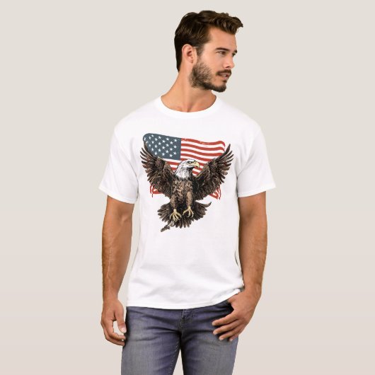 Patriottische Bald Eagle Amerikaanse vlag kleuren T-shirt (Voorkant volledig)