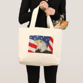 Patriottische Bald Eagle en Amerikaanse vlag Grote Tote Bag (Voorkant (product))