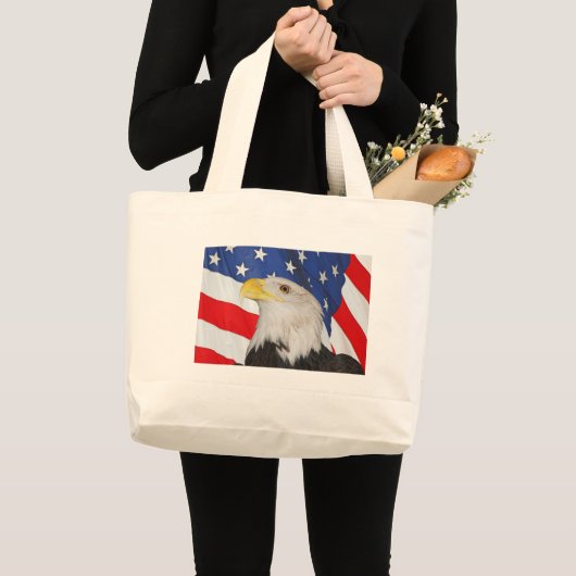 Patriottische Bald Eagle en Amerikaanse vlag Grote Tote Bag (Voorkant (product))