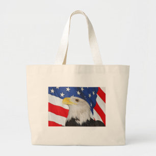 Patriottische Bald Eagle en Amerikaanse vlag Grote Tote Bag