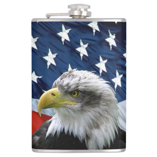 Patriottische Bald Eagle en Amerikaanse vlag Heupfles (Voorkant)