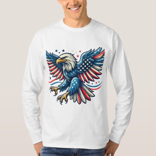 Patriottische Bald Eagle met Amerikaanse vlag ontw T-shirt (Voorkant)