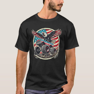 Patriottische Bald Eagle Monster Truck USA Vlag 4e T-shirt