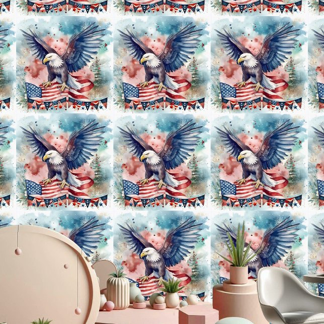 Patriottische Bald Eagle Onafhankelijkheidsdag Wat Behang (Patriotic Bald Eagle Independence Day Watercolor Wallpaper)