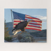 Patriottische Bald Eagle voor de Amerikaanse vlag Legpuzzel (Horizontaal)