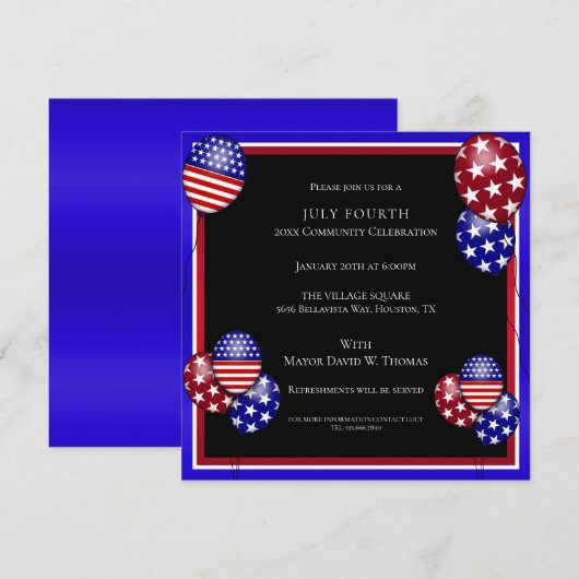 Patriottische ballon versierd op 4 juli kaart (Voorkant / Achterkant)