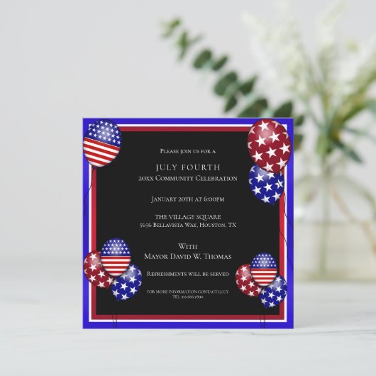 Patriottische ballon versierd op 4 juli kaart (Staand voorkant)