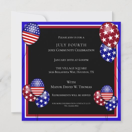 Patriottische ballon versierd op 4 juli kaart (Voorkant)