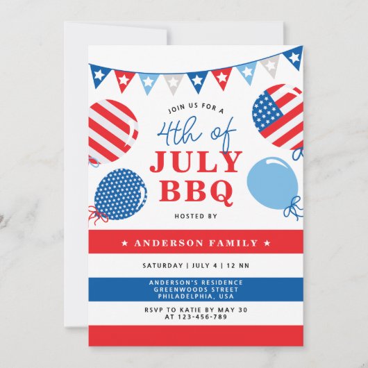 Patriottische ballonnen 4 juli BBQ Party Kaart (Voorkant)