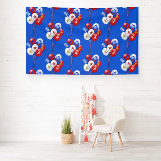 Patriottische ballonnen rood, wit en blauw patroon spandoek (Insitu)