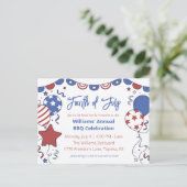 Patriottische Ballonnen Vierde juli Party Uitnodig Briefkaart (Staand voorkant)