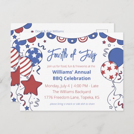 Patriottische Ballonnen Vierde juli Party Uitnodig Briefkaart (Voorkant / Achterkant)